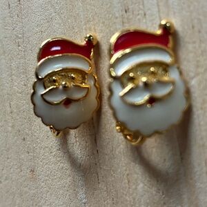 Vintage Red & White Enamel Gold Tone Santa Claus clip on Earrings 1998